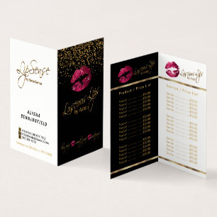 Hot Pink & Gold Confetti Lip Price & Service List Visitenkarten