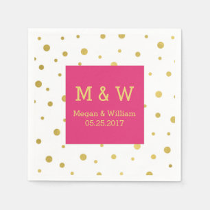 Hot Pink Gold Confetti Wedding Monogram Serviette