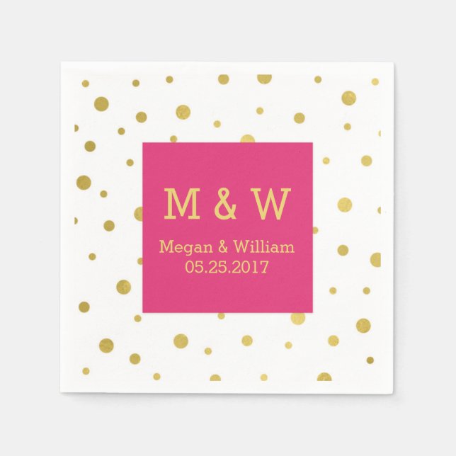 Hot Pink Gold Confetti Wedding Monogram Serviette (Vorderseite)