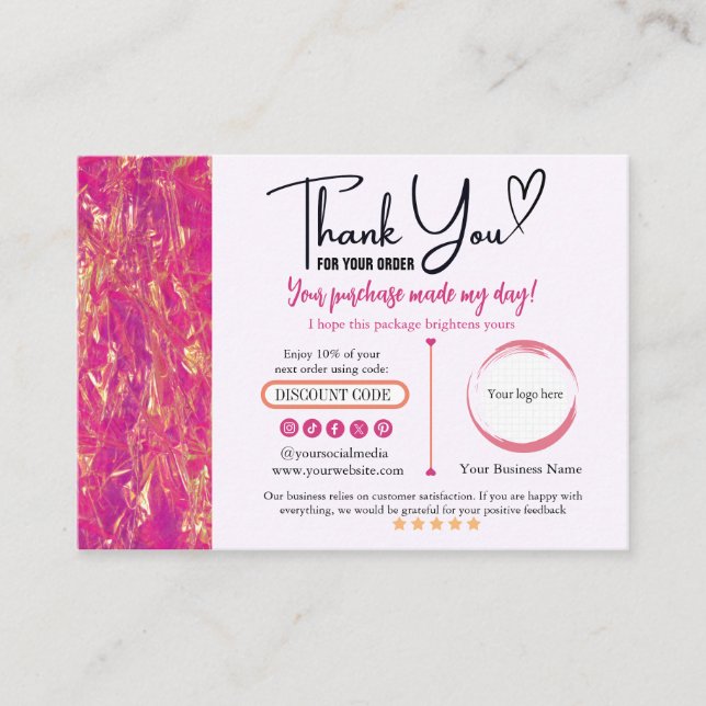 Hot Pink Gold Danke Business Card Visitenkarte (Vorderseite)