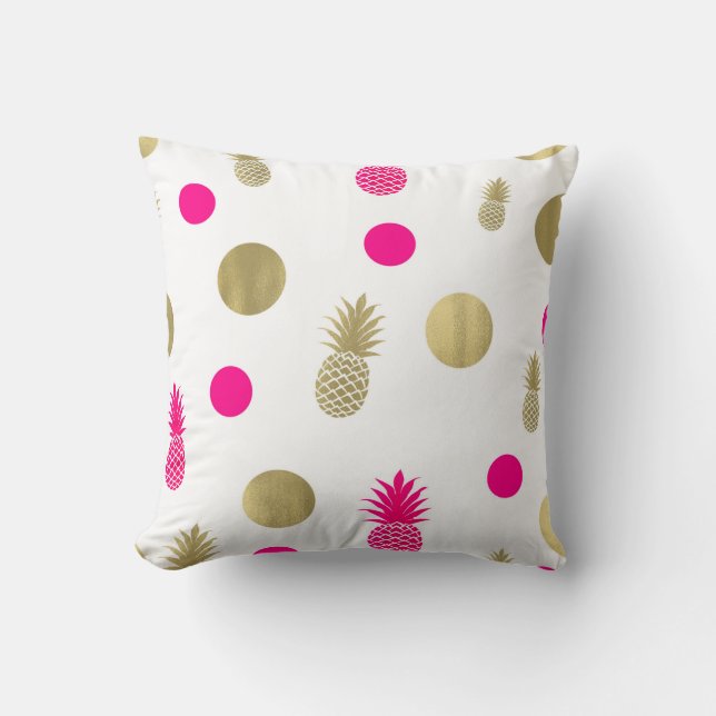 Hot Pink & Gold Dots & Pineapples Fun Summer Chic Kissen (Vorderseite)