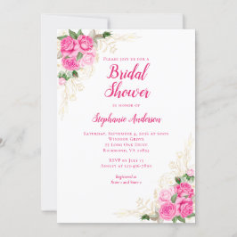 Hot Pink Gold Floral Watercolor Brautparty Einladung