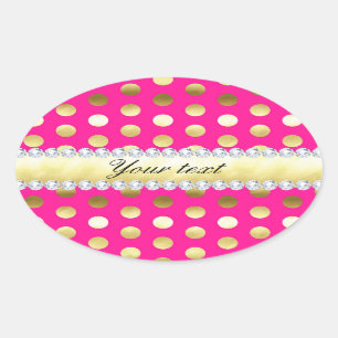 Hot Pink Gold Foil Polka Dots Diamanten Ovaler Aufkleber