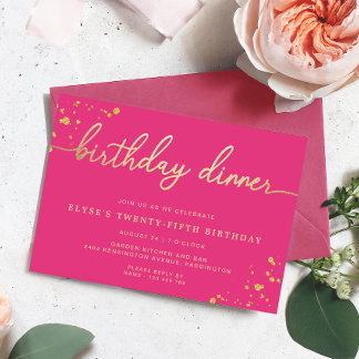 Hot Pink Gold Geburtstag Abendessen Einladung