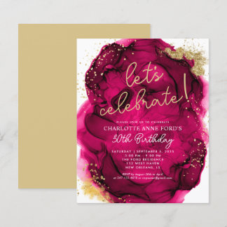 Hot Pink Gold Glitzer Alkohol Tinte Geburtstag