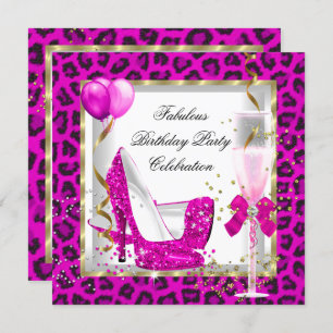 Hot Pink Gold Glitzer High Heels Geburtstagsparty Einladung