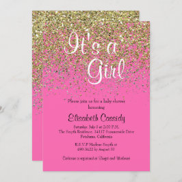 Hot Pink & Gold Glitzer Kinderdusche laden ein Einladung