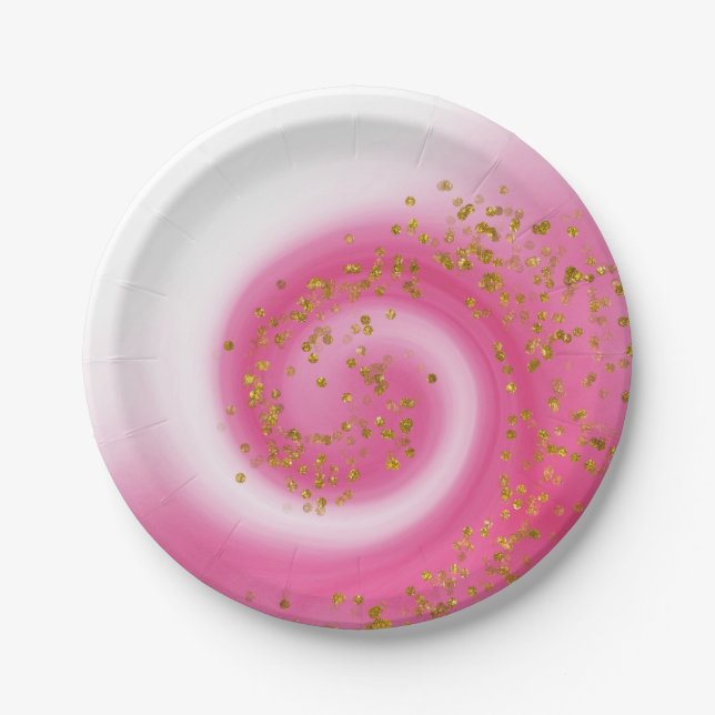 Hot Pink & Gold Glitzer Ombre Kindergeburtstag Par Pappteller (Vorderseite)