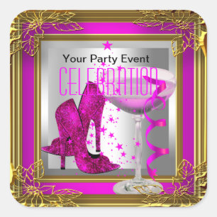Hot Pink Gold High Heel Schuhe Champagner Quadratischer Aufkleber