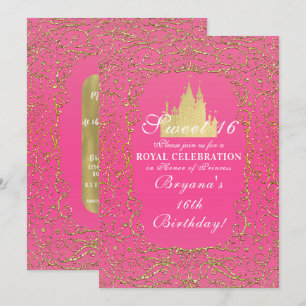 Hot Pink & Gold Königliche Burg Prinzessin Sweet 1 Einladung