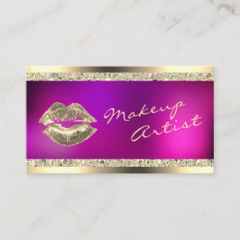 Hot Pink & Gold Makeust Beauty Business Card Visitenkarte