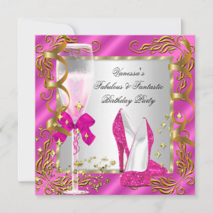 Hot Pink Gold Silver Women's Birthday Party Einladung