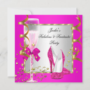 Hot Pink Gold Silver Women's Birthday Party Einladung