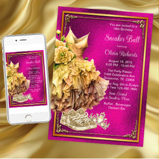 Hot Pink Gold Sneaker Ball Einladung