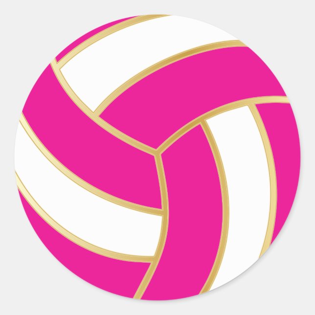 Hot Pink, Gold und White Volleyball Runder Aufkleber (Vorderseite)