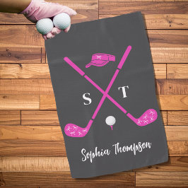 Hot Pink Golf Club White Bows Custom Birthday Golfhandtuch