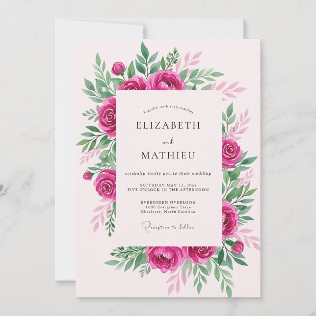 Hot Pink Graceful Spring Wedding Einladung (Vorderseite)