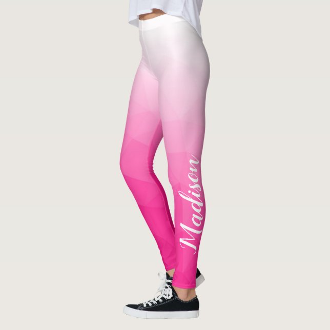 Hot Pink Gradient Geometric Mesh Pattern Ihr Name Leggings (Links)