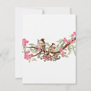 Hot Pink & Grau Vintage Vögel Hochzeit RSVP Karte