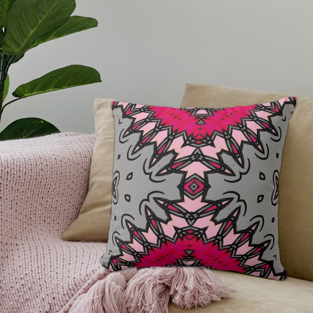 Hot Pink & Gray Chic Moderne, stilvolle Geometrie Kissen (Von Creator hochgeladen)