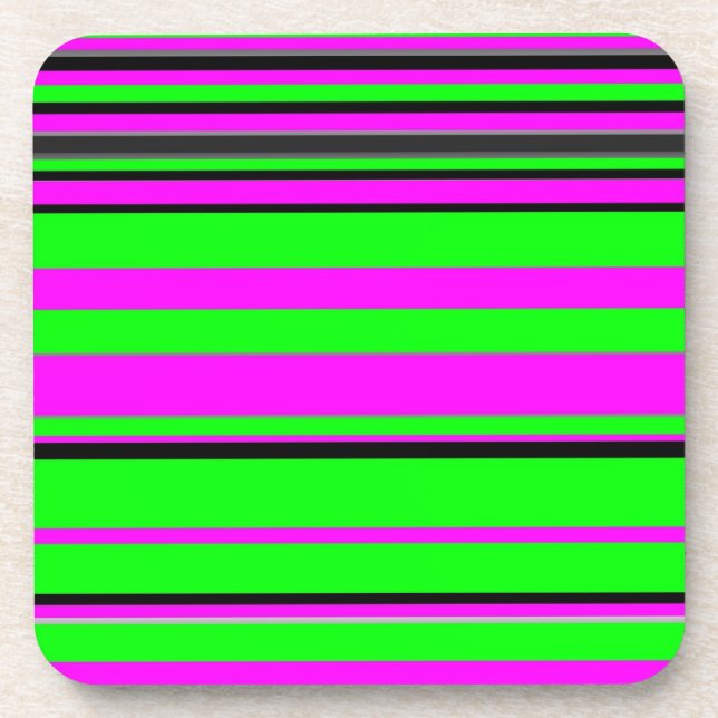 Hot Pink Green Black Colorful Stripe Muster Getränkeuntersetzer (Vorderseite)