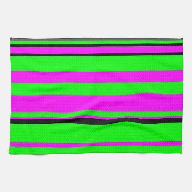 Hot Pink Green Black Colorful Stripe Muster Handtuch (Horizontal)