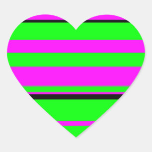 Hot Pink Green Black Colorful Stripe Muster Herz-Aufkleber