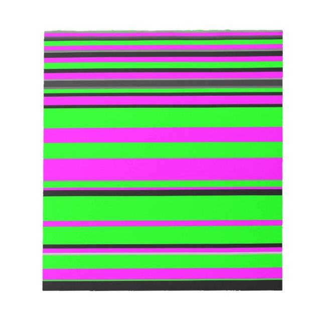 Hot Pink Green Black Colorful Stripe Muster Notizblock (Vorderseite)