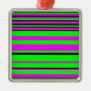 Hot Pink Green Black Colorful Stripe Muster Ornament Aus Metall