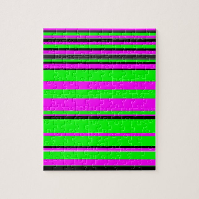 Hot Pink Green Black Colorful Stripe Muster Puzzle (Vertikal)