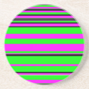 Hot Pink Green Black Colorful Stripe Muster Sandstein Untersetzer