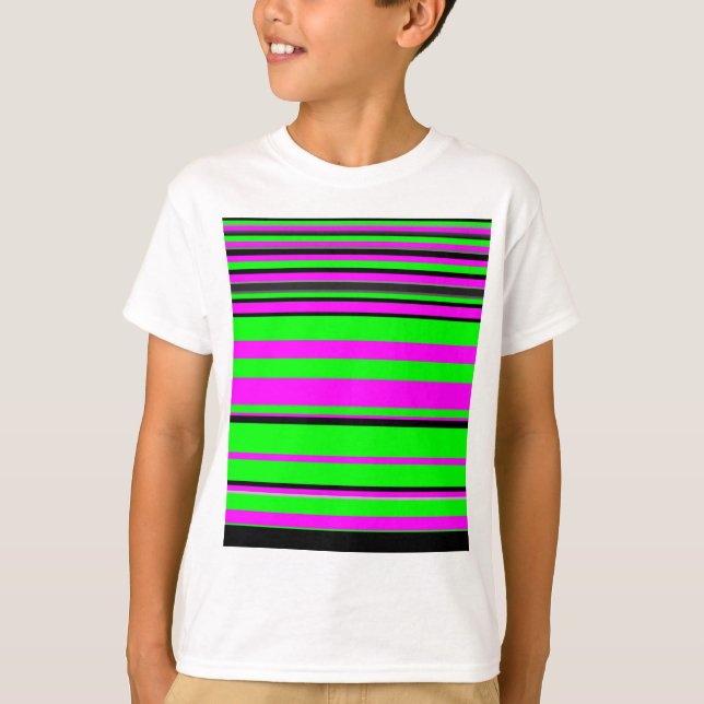 Hot Pink Green Black Colorful Stripe Muster T-Shirt (Vorderseite)