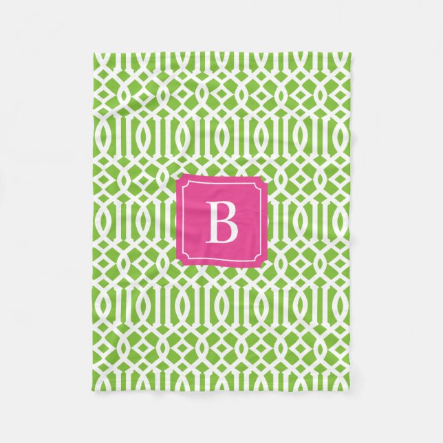 Hot Pink & Green Trellis | Fleece Blanket (Vorderseite)