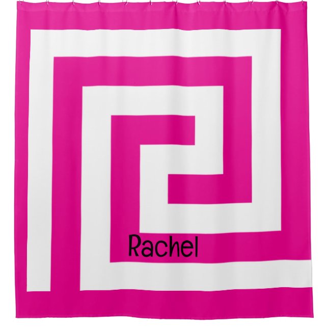Hot Pink, griechischer Key Monogram Name Colorful  Duschvorhang (Vorderseite)