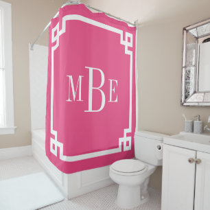 Hot Pink, griechischer Schlüssel, Monogramm Duschvorhang