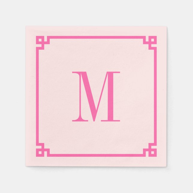 Hot Pink, griechischer Schlüssel, Monogramm Serviette (Vorderseite)