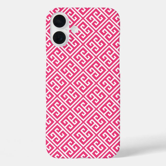 Hot Pink, griechisches Schlüsselmuster Case-Mate iPhone Hülle (Rückseite)