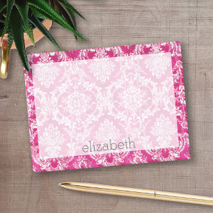 Hot Pink Grunge Damask Muster Post-it Klebezettel