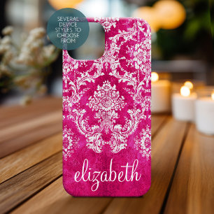 Hot Pink Grunge Damask Muster Text iPhone 15 Hülle