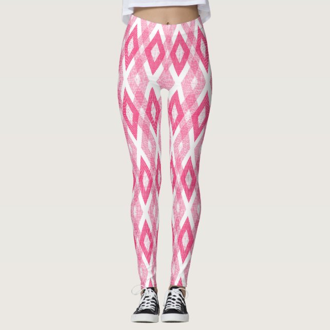 Hot Pink Grunge Harlequin Pattern Leggings (Vorderseite)