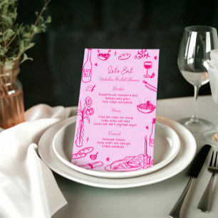 Hot Pink Hand Drawn Whimsical Wedding Menükarte