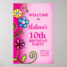 Hot Pink Hand-drawn Wildflowers Poster