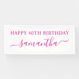 Hot Pink Happy 40. Geburtstag Eleganter Name Banner