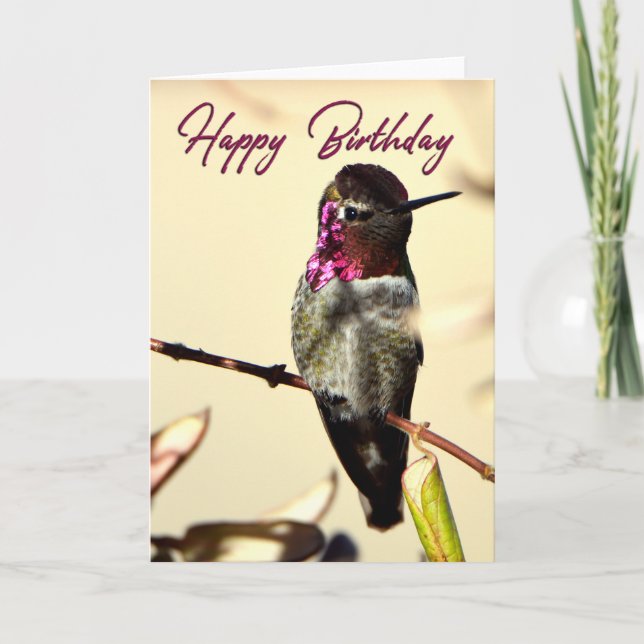 Hot Pink Happy Birthday Hummingbird Foto Card Dankeskarte (Vorderseite)