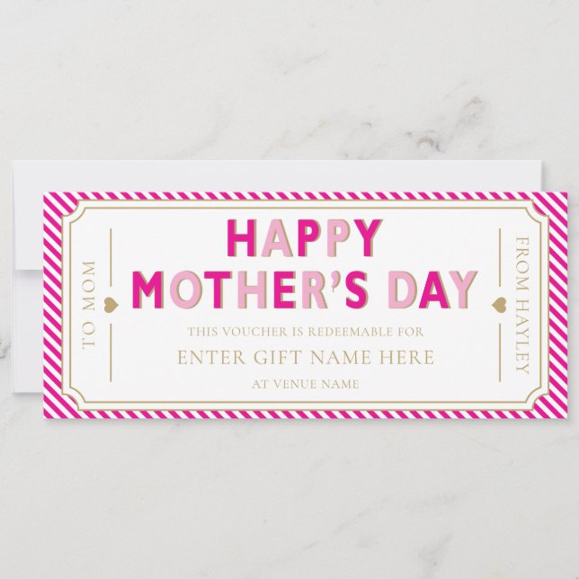 Hot Pink Happy Mother's Day Gift Voucher Card Einladung (Vorderseite)