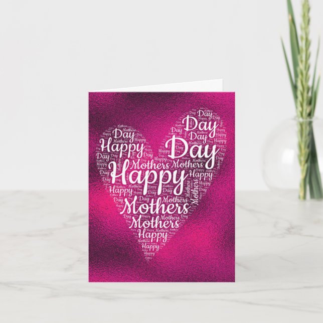 Hot Pink Happy Mother's Day Heart Word Card Karte (Vorderseite)