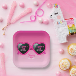 Hot Pink Heart Sonnenbrille Geburtstag Pappteller