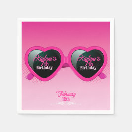 Hot Pink Heart Sonnenbrille Geburtstag Serviette