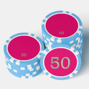 Hot Pink hellblau 50 gestreifter Poker-Chip Pokerchips