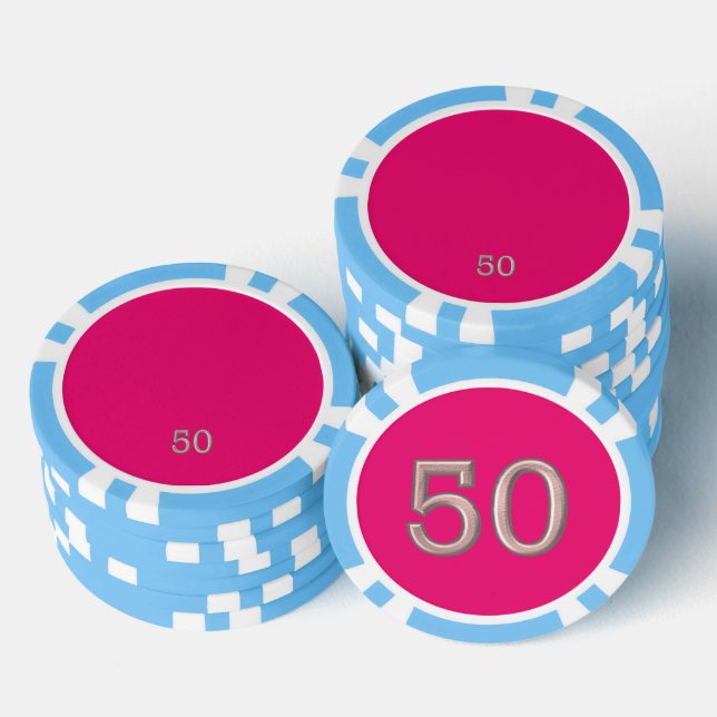 Hot Pink hellblau 50 gestreifter Poker-Chip Pokerchips (Stapel)